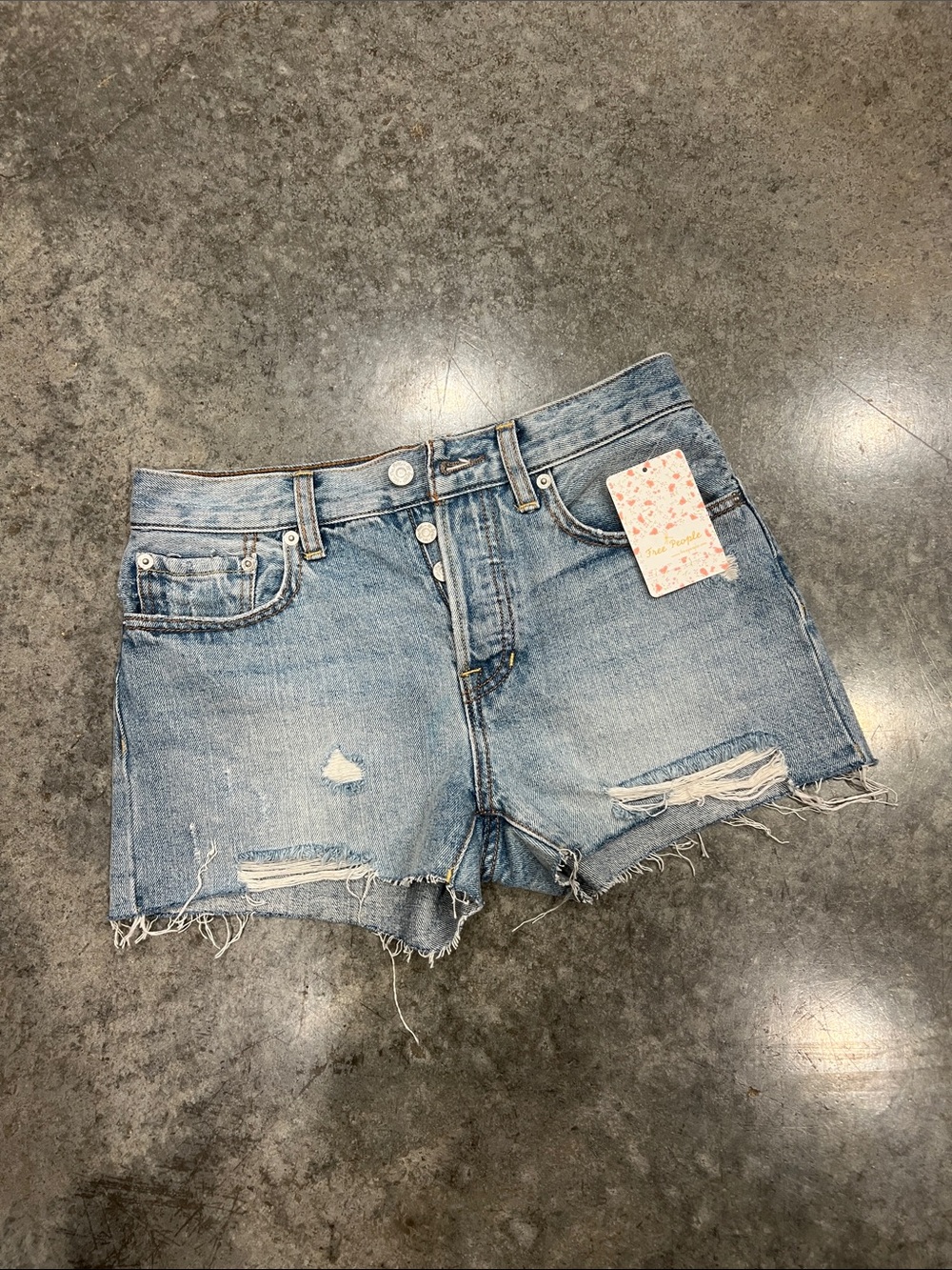 We The Free Light Wash Distressed Denim Shorts